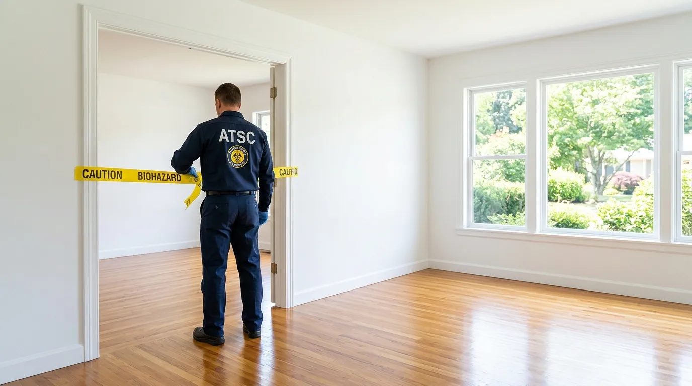 Certified biohazard cleanup crew performing Decomposition Cleanup in Van Buren